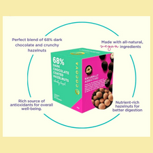 Load image into Gallery viewer, COCOVA Cheeky Hazel 68% Dark Chocolate Coated Hazelnuts
