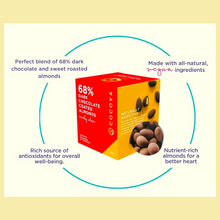 Load image into Gallery viewer, COCOVA Wacky Almonds 68% Dark Chocolate Coated Almonds
